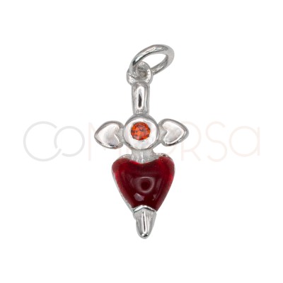 Ciondolo pugnale con zircone di cuore rosso 7 x 13mm argento 925