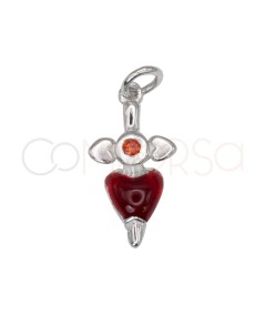 Ciondolo pugnale con zircone di cuore rosso 7 x 13mm argento 925