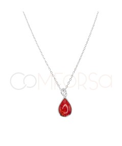 Collana a forma di lacrima corallo pressato argento 925