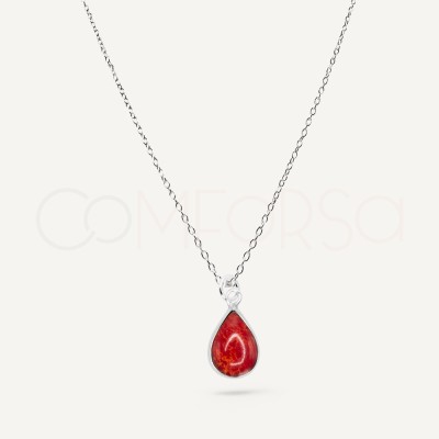 Collana a forma di lacrima corallo pressato argento 925