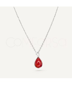 Collana a forma di lacrima corallo pressato argento 925