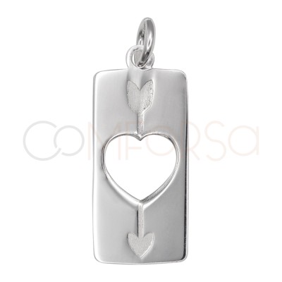 Ciondolo piastrina con cuore traforato e freccia 9 x 21 mm argento 925