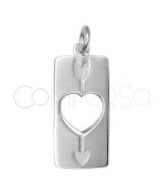 Ciondolo piastrina con cuore traforato e freccia 9 x 21 mm argento 925