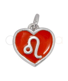 Ciondolo cuore Leone in smalto Arancione 11 mm argento 925