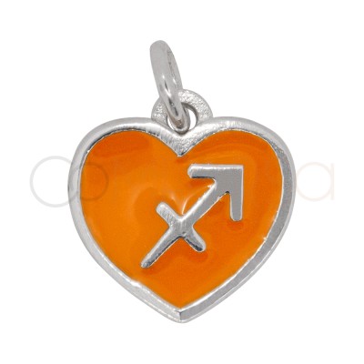 Ciondolo cuore Sagittario in smalto Arancione 11 mm argento 925