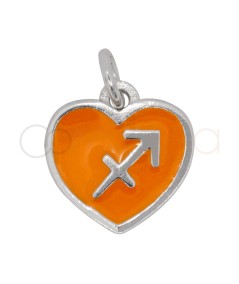 Ciondolo cuore Sagittario in smalto Arancione 11 mm argento 925