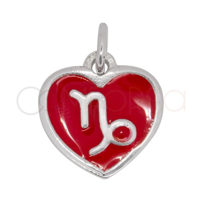 Ciondolo cuore Capricorno in smalto rosso intenso 11 mm argento 925