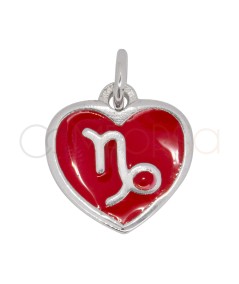 Ciondolo cuore Capricorno in smalto rosso intenso 11 mm argento 925