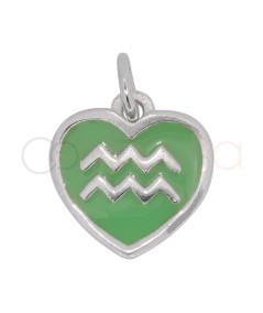 Ciondolo cuore Acquario in smalto verde chiaro 11 mm argento 925