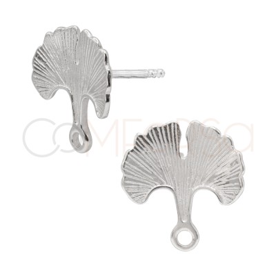 Orecchini foglia di Ginkgo Biloba con anellino 14 x 15,4 mm argento 925