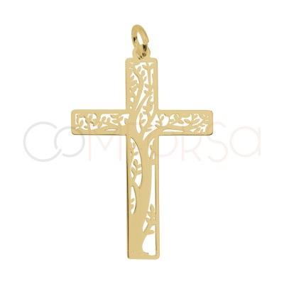 Ciondolo Croce dell'Albero della vita 20 x 30 mm argento 925 placcato oro